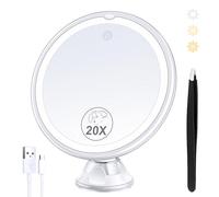 MIYADIVA Espejo de Aumento Recargable Mejorado 2025 con luz, Espejo de Maquillaje Iluminado 20X, Espejo de Maquillaje de Aumento de 3 Colores con 34 Luces LED, Espejo de tocador de rotación de 360°