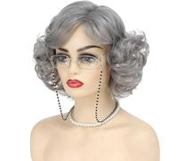 Miyamarch Peluca rizada para disfraz de anciana, color gris, para mujer, pelucas cortas y rizadas para abuela, para cosplay, fiesta, uso diario, accesorios de abuela (gris, corta)