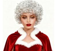 Miyamarch Pelucas cortas y rizadas para mujeres negras, peluca ondulada y rizada gris, peluca de abuela para adultos, mujeres, fiesta de Halloween, eventos de cosplay o uso diario (gris)