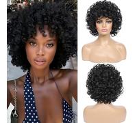 Miyamarch Pelucas cortas y rizadas para mujeres negras, peluca rizada negra, peluca para abuelas, adultos, fiestas, eventos de cosplay o uso diario (negro)
