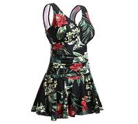MiYang Bañador Vestido de Mujer en Talla Grande, con Estampado de Flores, para Dar Forma al Cuerpo - Negro -