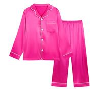 Miyanuby Conjunto de pijama de satén de seda con botones para niñas y niños, ropa de dormir de 2 piezas, regalo para bebés y niños, 13-14 años