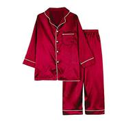 Miyanuby Conjunto de pijama de satén de seda con botones para niñas y niños, ropa de dormir de 2 piezas, regalo para bebés y niños, 9-10 años