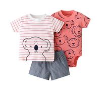 Miyanuby Conjunto De Ropa para Bebé Ropa Infantil Niño Niña 3-Pack Manga Corta Camiseta Estampada Parte Superior Conjunto De Pijamas Traje De Verano Body 0-24 Meses