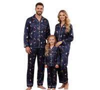 Miyanuby Conjuntos de pijamas navideños familiares a juego, manga larga con botones, de satén, juego de pijamas para hombres, mujeres y niños, de satén, moda 2025, ropa de dormir para las fiestas