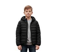 Miyanuby - Mono de nieve para niños unisex, ligero, acolchado, con capucha, abrigos de plumón tipo burbuja con bolsillos con cremallera, para niños y niñas de 9 a 16 años, Negro, 11-12 Years
