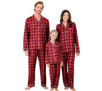 Miyanuby Pijama de Navidad para la familia, conjunto de pijamas de Navidad a juego, pijamas de Navidad con botones, ropa de dormir para mujeres, hombres, adultos y niños, Cuadros rojos, S