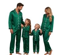 Miyanuby Pijamas de Navidad para la Familia a Juego Conjunto de Pijamas de Navidad de Satén Sedoso Pijamas de Navidad con Botones Ropa de Dormir Ropa de Noche para Mujeres Hombres Parejas Adultos