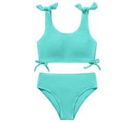 Miyanuby Traje de baño de 2 piezas para niñas, traje de baño sólido con lazo y tirantes para el hombro, conjunto de bikini para niñas de 9 a 16 años, traje de baño de verano, Azul y verde., 13-14 años