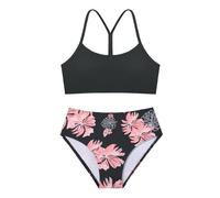 Miyanuby Traje de baño para niñas, conjunto de bikini floral para niñas adolescentes, Negro, 9-10 años