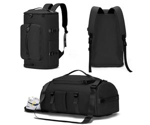MIYCOO Bolsa de gimnasio para hombres y mujeres con compartimento para zapatos, bolsa de lona, mochila de viaje, mochila deportiva, bolsa de fin de semana con bolsillo húmedo, Negro -Estilo 2, 42L