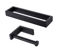 Miyili BS03B2 - Juego de Accesorios de baño de 2 Piezas, Soporte de Pared de Acero Inoxidable, Incluye toalleros, Soporte para Papel higiénico, Color Negro Mate
