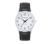 Miykon Reloj analógico clásico para hombre, fácil de leer, números arábigos, correa de piel auténtica, cuarzo japonés, manecillas luminosas, resistente al agua hasta 30 m, caja de 38 mm, Caja plateada