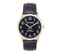 Miykon Reloj analógico clásico para hombre, fácil de leer, números arábigos, correa de piel auténtica, cuarzo japonés, manecillas luminosas, resistente al agua hasta 30 m, caja de 38 mm, Caja dorada