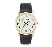 Miykon Reloj analógico clásico para hombre, fácil de leer, números arábigos, correa de piel auténtica, cuarzo japonés, manecillas luminosas, resistente al agua hasta 30 m, caja de 38 mm, Caja dorada