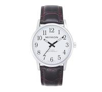 Miykon Reloj analógico clásico para hombre, fácil de leer, números arábigos, correa de piel auténtica, cuarzo japonés, manecillas luminosas, resistente al agua hasta 30 m, caja de 38 mm, Caja plateada
