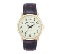 Miykon Reloj analógico clásico para hombre, fácil de leer, números arábigos, correa de piel auténtica, cuarzo japonés, manecillas luminosas, resistente al agua hasta 30 m, caja de 38 mm, Caja dorada