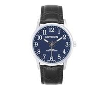 Miykon Reloj analógico clásico para hombre, fácil de leer, números arábigos, correa de piel auténtica, cuarzo japonés, manecillas luminosas, resistente al agua hasta 30 m, caja de 38 mm, Caja plateada