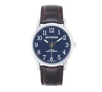 Miykon Reloj analógico clásico para hombre, fácil de leer, números arábigos, correa de piel auténtica, cuarzo japonés, manecillas luminosas, resistente al agua hasta 30 m, caja de 38 mm, Caja plateada