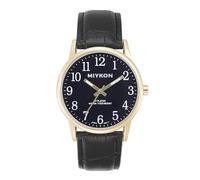 Miykon Reloj analógico clásico para hombre, fácil de leer, números arábigos, correa de piel auténtica, cuarzo japonés, manecillas luminosas, resistente al agua hasta 30 m, caja de 38 mm, Caja dorada
