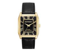 Miykon Relojes clásicos para hombre, reloj de correa negra con números romanos o arábigos, cuarzo japonés, resistente al agua, 38 mm, modelo F2B66, Número romano, caja dorada, esfera negra, Reloj