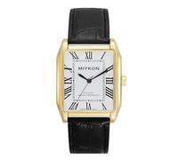 Miykon Relojes clásicos para hombre, reloj de correa negra con números romanos o arábigos, cuarzo japonés, resistente al agua, 38 mm, modelo F2B66, Número romano, caja dorada, esfera blanca, Reloj