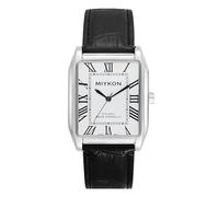 Miykon Relojes clásicos para hombre, reloj de correa negra con números romanos o arábigos, cuarzo japonés, resistente al agua, 38 mm, modelo F2B66, Número romano, caja plateada, esfera blanca, Reloj