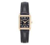 Miykon Relojes clásicos para mujer, reloj de correa negra con números romanos o arábigos, cuarzo japonés, resistente al agua, 22 mm, modelo F2B67, Número arábigo, caja dorada, esfera negra, Reloj