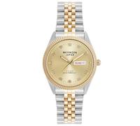 Miykon Relojes de plata y oro para hombre, reloj de vestir para hombre con cristales auténticos y pulsera de acero inoxidable, pulido iónico, manecillas lume, vidrio antiarañazos, cuarzo japonés,