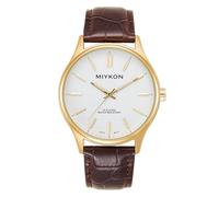 Miykon Relojes de vestir para hombre, clásico, ultrafino, analógico, minimalista, casual, con correa de piel auténtica, cuarzo japonés, resistente al agua hasta 100 pies, Correa marrón, caja dorada