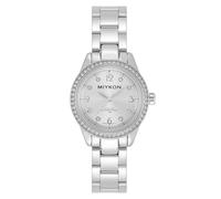 Miykon Relojes plateados y dorados para mujer, pequeño y delicado reloj para mujer con cristales auténticos, pulsera de acero inoxidable IP, vidrio resistente a los arañazos, cuarzo japonés