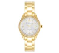 Miykon Relojes plateados y dorados para mujer, pequeño y delicado reloj para mujer con cristales auténticos, pulsera de acero inoxidable IP, vidrio resistente a los arañazos, cuarzo japonés