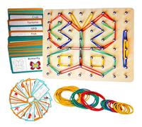 Miyobing Juego de geoboard de madera,Juguete Montessori,Juguete gráfico de educación matemática para niños con 30 tarjetas de patrones y 50 bandas de goma para crear figuras y formas,Puzzles de Madera