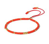 Miyuki - Pulseras de cuentas de semillas de 3 mm para mujeres y hombres, pulsera trenzada delgada ajustable, bola de color dorado, rojo