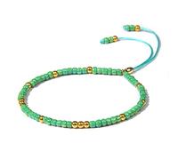 Miyuki - Pulseras de cuentas de semillas de 3 mm para mujeres y hombres, pulsera trenzada delgada ajustable, bola de color dorado, verde