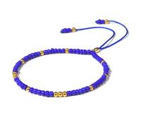 Miyuki - Pulseras de cuentas de semillas de 3 mm para mujeres y hombres, pulsera trenzada delgada ajustable, bola de color dorado, azul