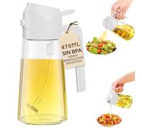 MiYutaka Pulverizador de Aceite para Cocinar, Botella Dispensadora de Aceite de Oliva 2 en 1 para Cocina, Botella de Aceite de Vidrio de 17 oz/470 ml para Freidora de Aire, Barbacoa (Blanco/Beige)