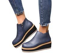 MIYYO Botines Casuales Booties De Mujer con Plataforma,Botas Cortas De Cuero PU De Primavera con Cremallera,Zapatos De Tobillo De Mujer De Estilo Británico De Gran Tamaño (Color : Blue, Size : 38 EU)