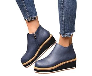 MIYYO Botines Casuales Booties De Mujer con Plataforma,Botas Cortas De Cuero PU De Primavera con Cremallera,Zapatos De Tobillo De Mujer De Estilo Británico De Gran Tamaño (Color : Blue, Size : 38 EU)