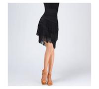 MIYYO Faldas De Baile Latino for Dama Rumba Samba Tango Jazz,Skirt Clásica De Baile con Flecos De 3 Niveles for Entrenamiento, Competición, Fiesta, Rendimiento (Color : Black, Size : L)