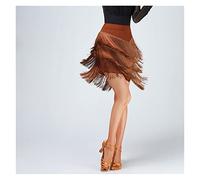 MIYYO Faldas De Baile Latino for Dama Rumba Samba Tango Jazz,Skirt Clásica De Baile con Flecos De 3 Niveles for Entrenamiento, Competición, Fiesta, Rendimiento (Color : Brown, Size : S)