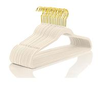 MIZGI Paquete de 50 Perchas de Terciopelo de Alta Resistencia, Antideslizantes, Delgadas, para Trajes, Marfil, Ganchos Dorados, ahorran Espacio (Marfil)
