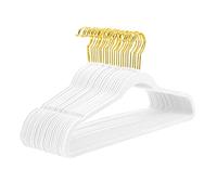 MIZGI Paquete de 50 Perchas de Terciopelo de Alta Resistencia, Antideslizantes, Delgadas, Perchas de Terciopelo para Trajes, Color Blanco, Ganchos Dorados, ahorran Espacio