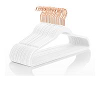 MIZGI Perchas de Terciopelo (Paquete de 50) Perchas de Fieltro Antideslizantes Resistentes - Blanco - Ganchos giratorios de Oro Rosa, Perchas de Ropa Que ahorran Espacio, Perchas