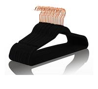 MIZGI Perchas de Terciopelo (Paquete de 50), Resistentes, ahorran Espacio, Antideslizantes, Perchas de Terciopelo Negro con Ganchos de Oro Rosa y Cobre