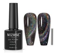 MIZHSE Esmalte en gel Black Rainbow Cat Eye Esmalte de uñas holográfico 9D Cat Eye Esmalte en gel magnético Manicura Nail Art con imán 10ML(0.33fl oz)