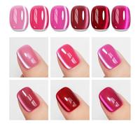 MIZHSE Juego de 6 colores de gel UV de ojo de gato, color rosa y rojo, esmalte de uñas UV con imán, esmalte de uñas de cateye rosa con imán, secado UV/LED 9D, serie primavera Nail Art DIY 7 ml 6
