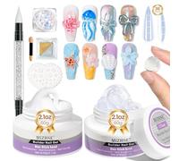 MIZHSE Juego de gel de construcción fija, transparente y blanco, 3D para relieve tallado, adhesivo de uñas sólido para extensión de uñas, escultura de uñas Non Stick Hand 3D Nail Art 60 g 2 unidades
