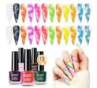 MIZHSE Macaron Blooming Ink para diseños de uñas creativos, esmalte de uñas Watercolor Bloom Nail Polish, 12 colores de gel de floración de mármol para degradados naturales y efectos florales