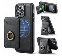 Mizi 3-in-1 mag Safe Wallet with Stand & Ring Grip, Strong Magnetic Vegan Leather Card Holder, RFID Blocking, Holds 5 Cards, for iPhone 17/16/15/14/13/12 Series (Not for 13/12 Mini) - Black